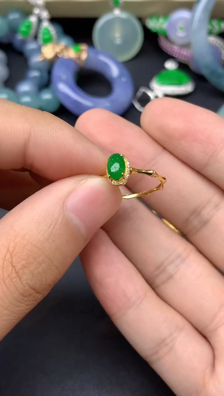 18K金镶嵌戒指翡翠183-雪姐翡翠天天见