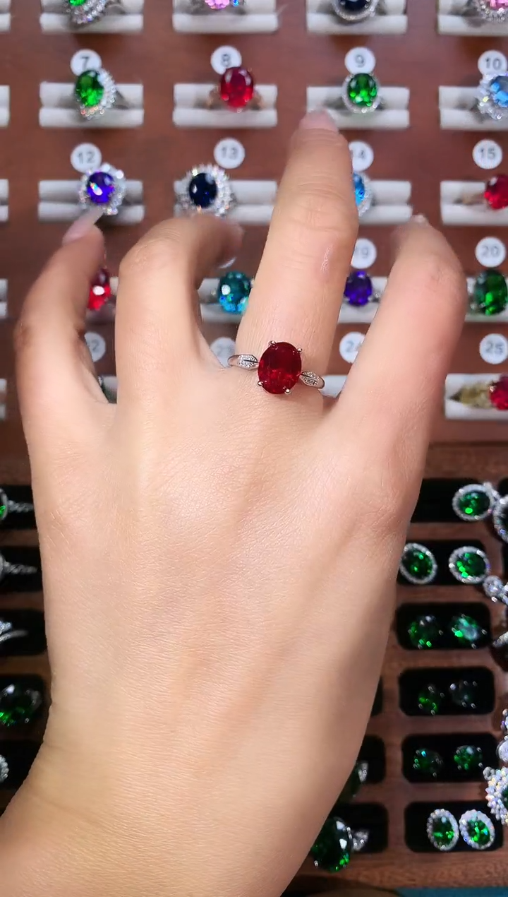 银S925镶嵌戒指红宝石810白酒红