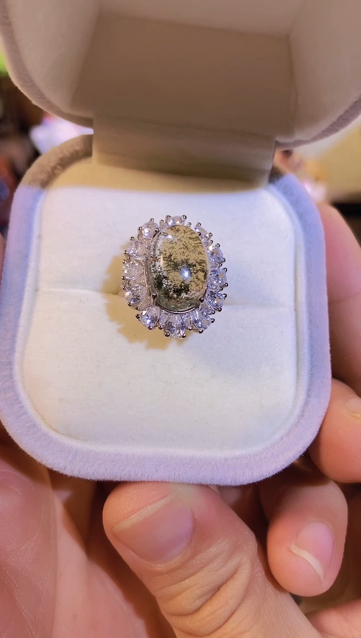 【闪购商品】水晶戒指银S925镶嵌绿幽灵戒指