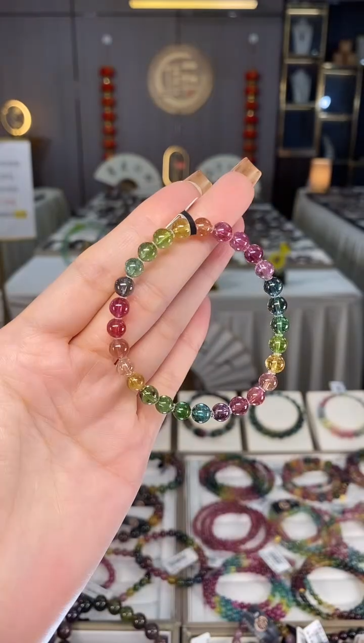 未镶嵌老矿碧玺彩虹单圈手串6mm+碧玺dan多样性发货一条