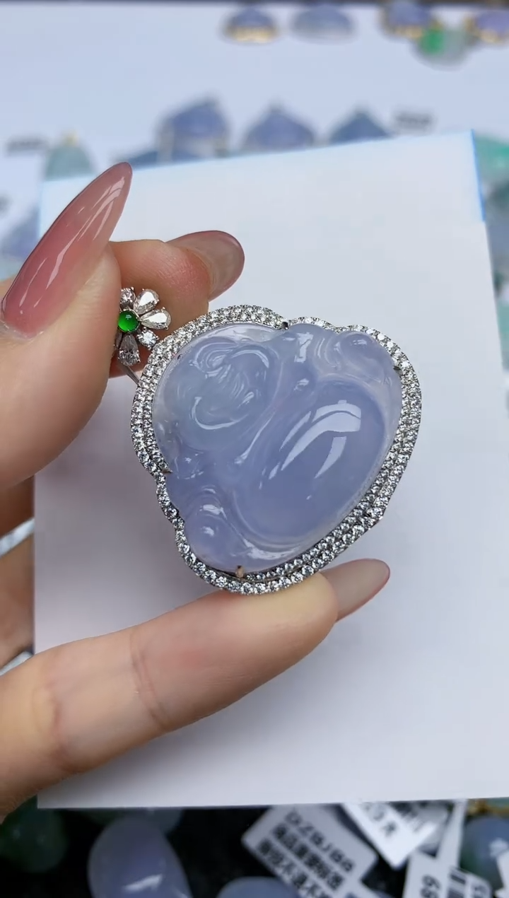 【闪购商品】翡翠挂件18K金镶嵌天然翡翠A货