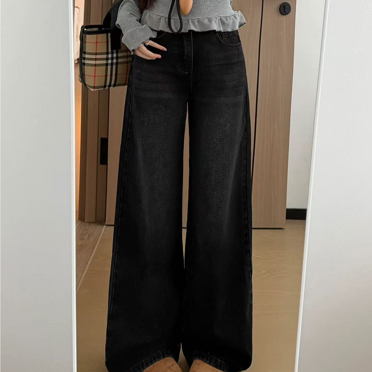 K0379直筒裤黑色牛仔裤牛仔裤裤子百搭牛仔裤裤子韩版