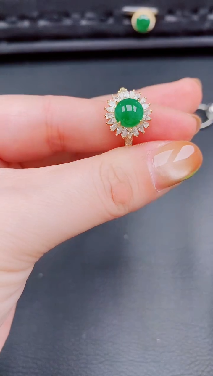 【闪购商品】翡翠戒指银S925镶嵌天然a货翡翠243