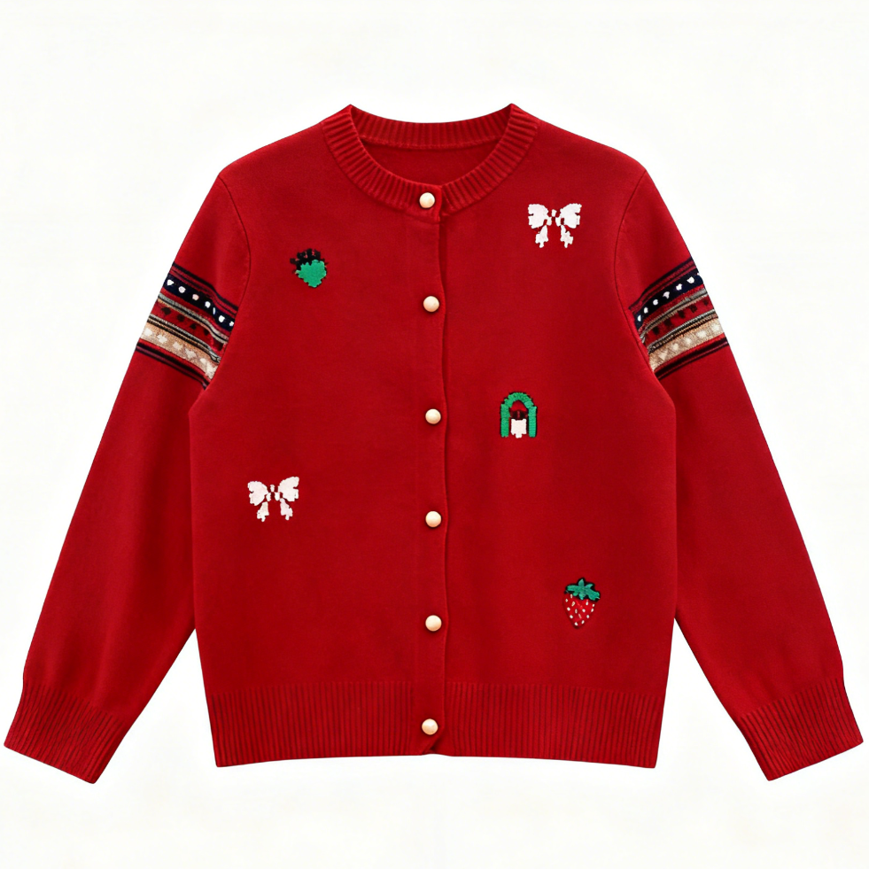 【精纺羊毛】超级氛围感蝴蝶结复古洋气针织内搭圆领毛衣开衫0569