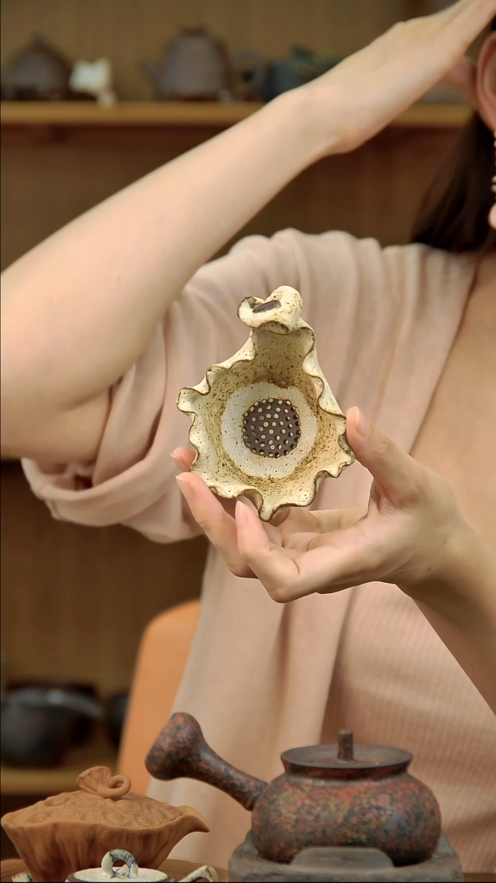 言野手作 粉引荷叶茶漏