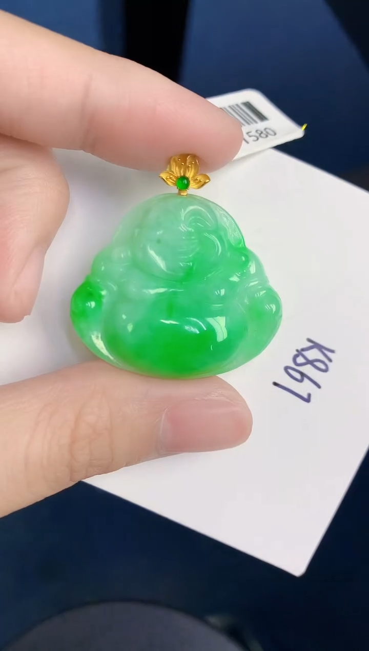 颈饰18K金镶嵌翡翠天然翡翠缅甸A货