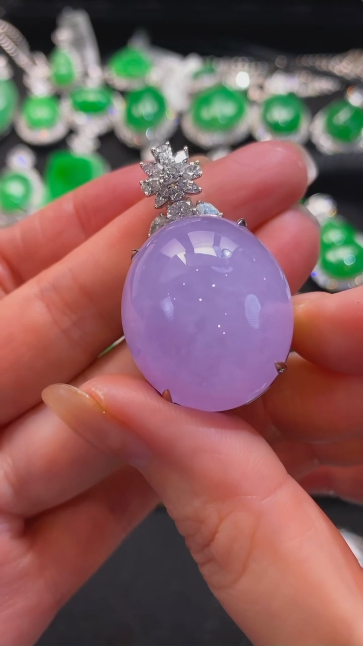 【闪购商品】翡翠颈饰未镶嵌紫翡鸽子蛋