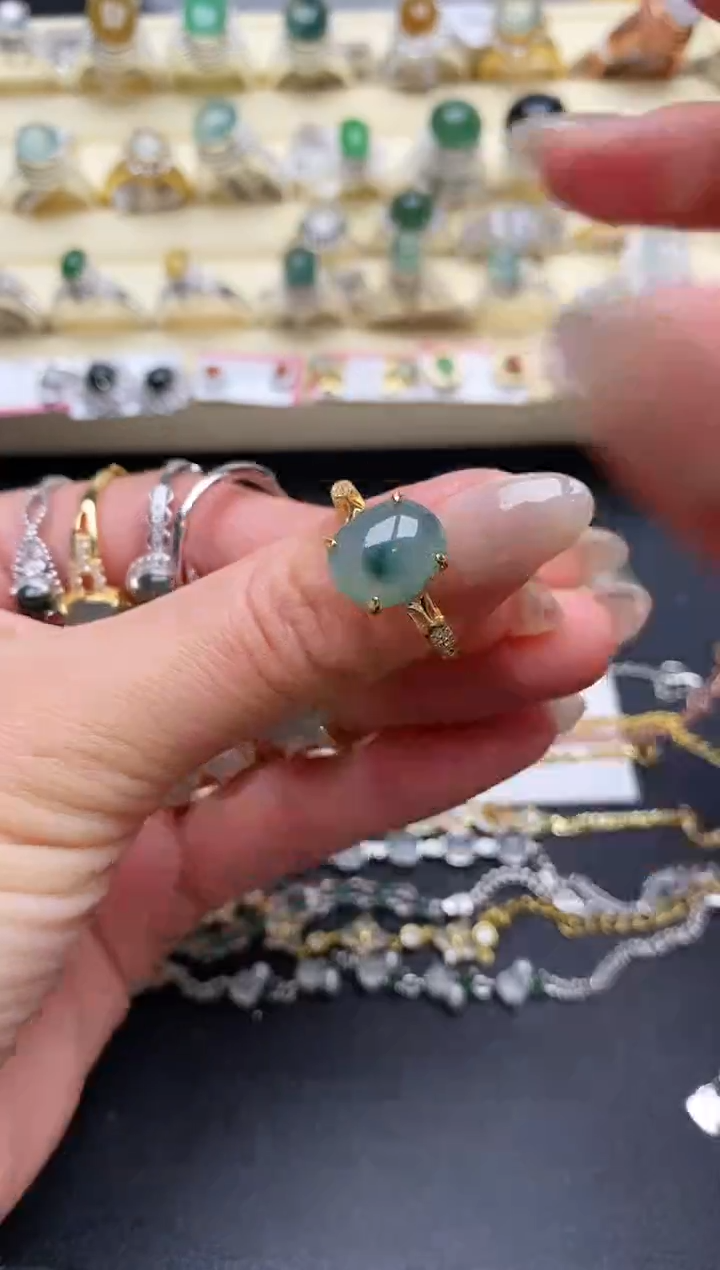 【闪购商品】翡翠戒指银S925镶嵌缅甸翡翠1  4+7