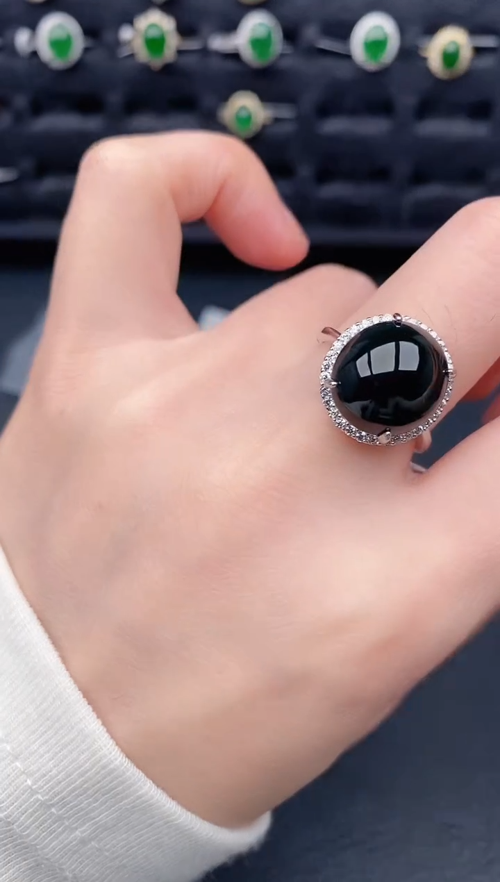 银S925镶嵌戒指翡翠天然a货翡翠251