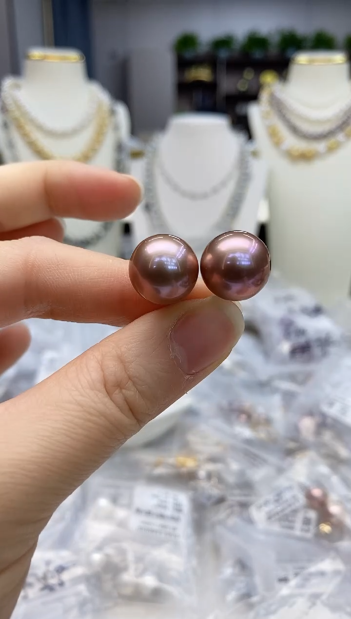 【闪购商品】淡水珍珠耳饰18K金镶嵌淡水耳钉 绝色 13-14