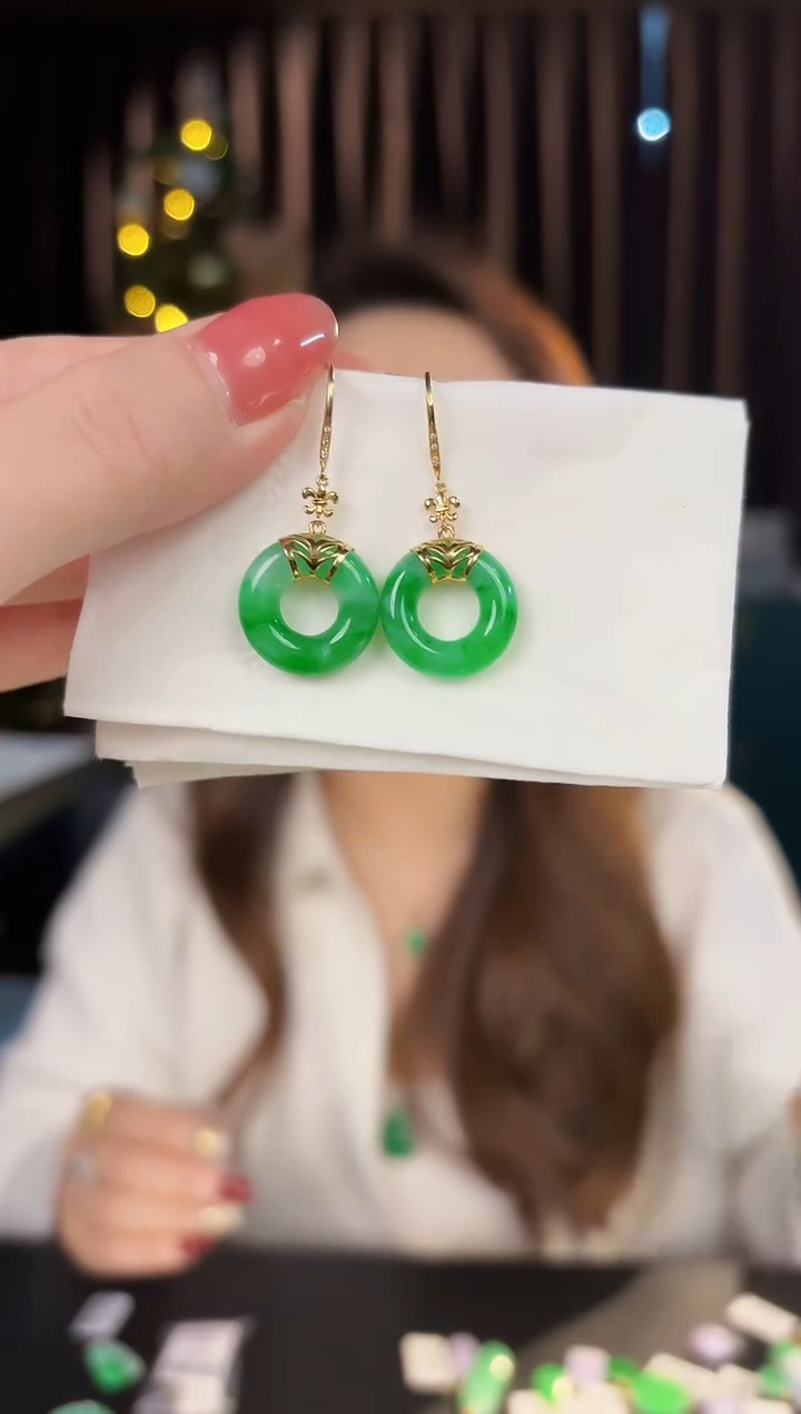 【闪购商品】翡翠耳饰18K金镶嵌 缅料A货/支持复检/一件