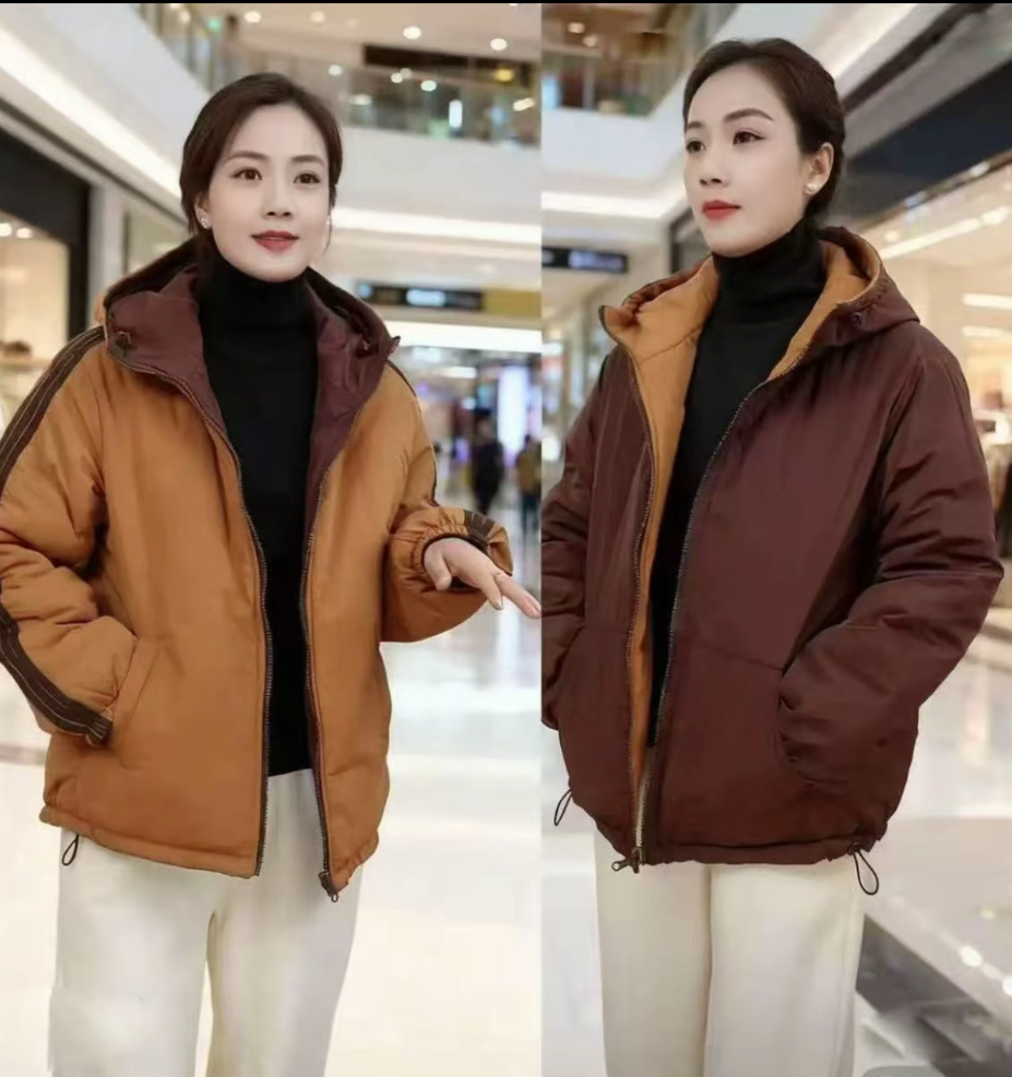 双面穿宽松保暖棉服时尚休闲长袖百搭连帽双面棉衣