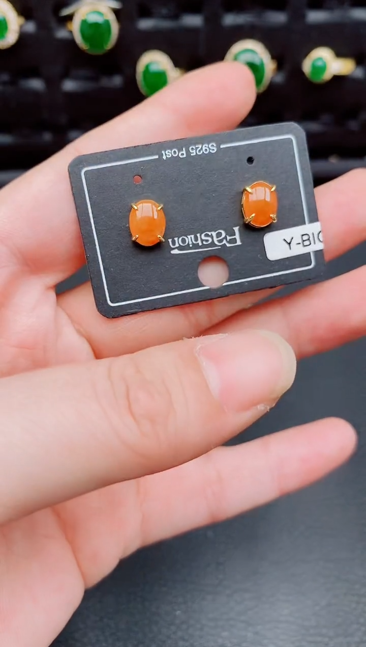 【闪购商品】翡翠耳饰银S925镶嵌天然a货翡翠327