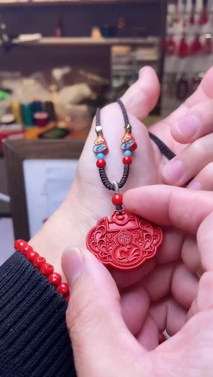 天然辰砂国风葫芦平安锁毛衣链