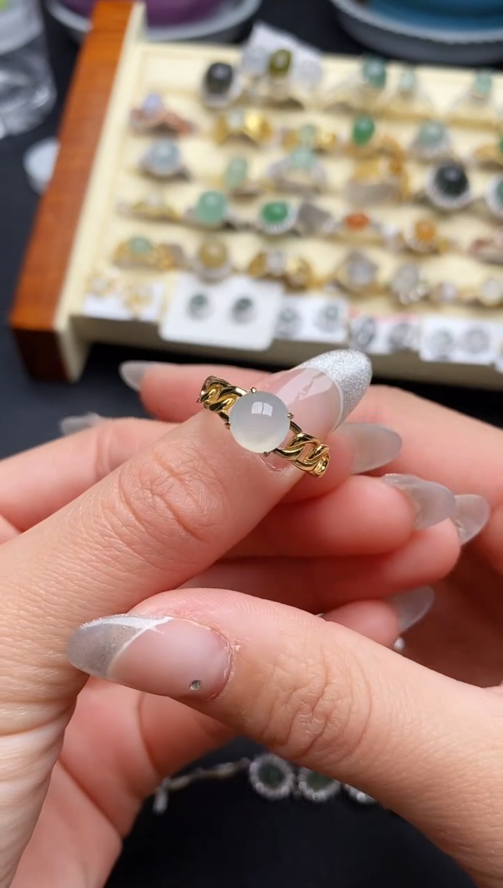 【闪购商品】翡翠戒指银S925镶嵌5555555+1