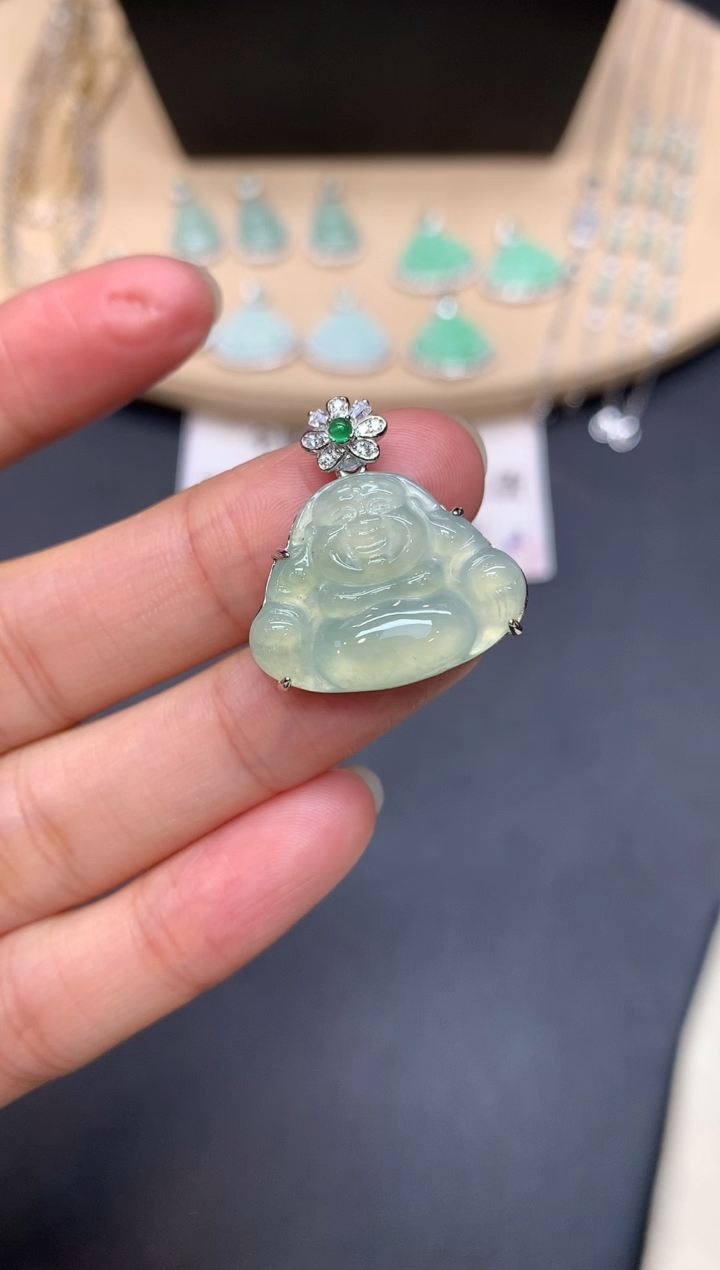 【闪购商品】翡翠吊坠(不含链)银S925镶嵌佛公【多样性发其一】