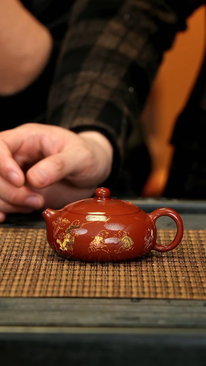 【闪购商品】紫砂茶壶TZP49童趣扁西施 朱泥