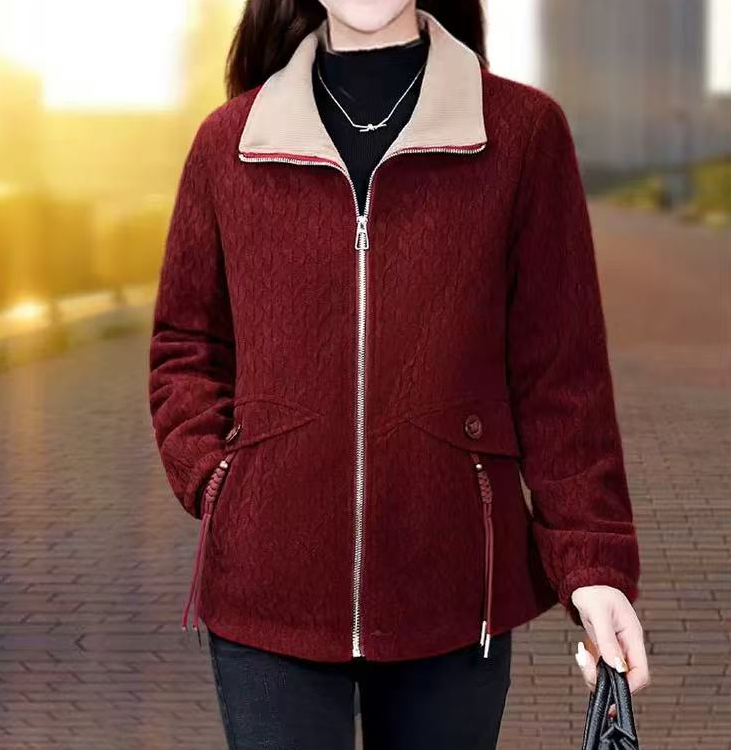 D18秋冬加绒加厚夹克外套洋气保暖休闲棉袄