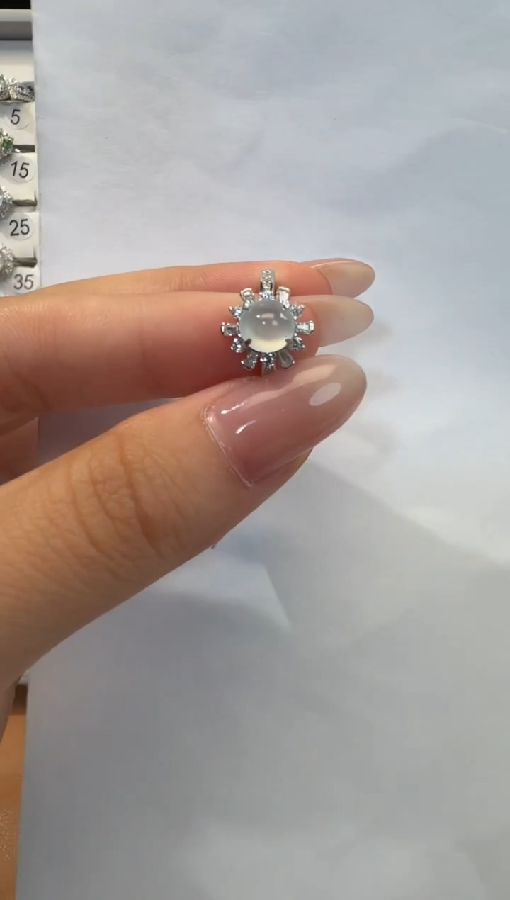 银S925镶嵌戒指翡翠925银镶翡翠戒指镶嵌164