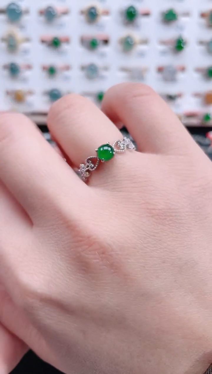 银S925镶嵌戒指翡翠天然翡翠