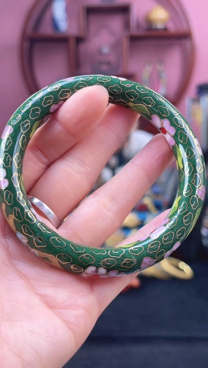 非遗 景泰蓝 公主镯 粗 墨绿 60