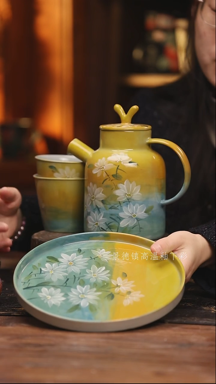 陶瓷景德镇高温釉下手绘陶瓷@L648@