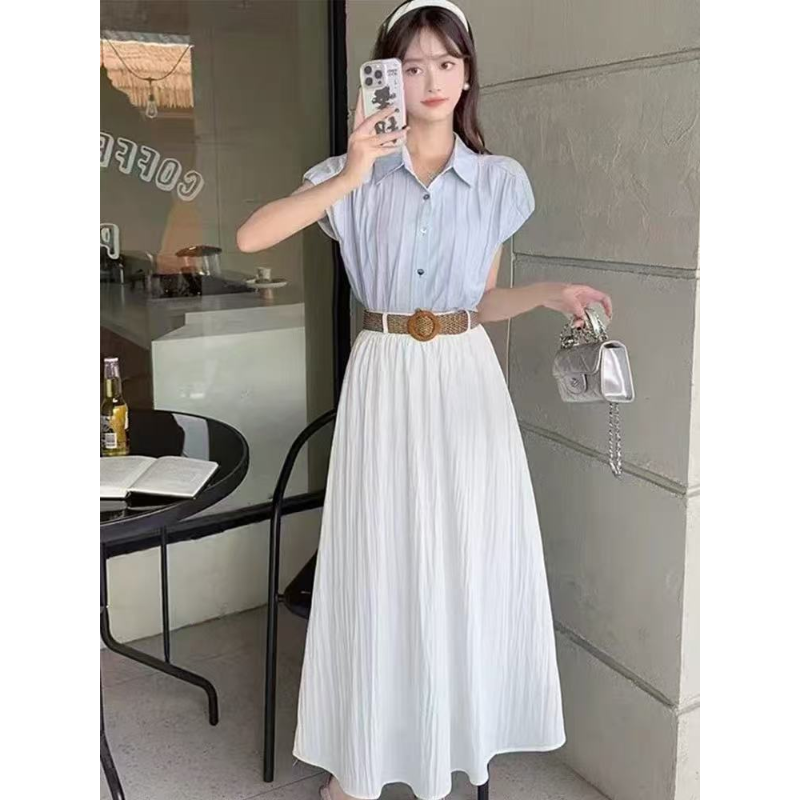 D102537-时尚套装裙夏季新款衬衫百搭显瘦减龄洋气设计感套装