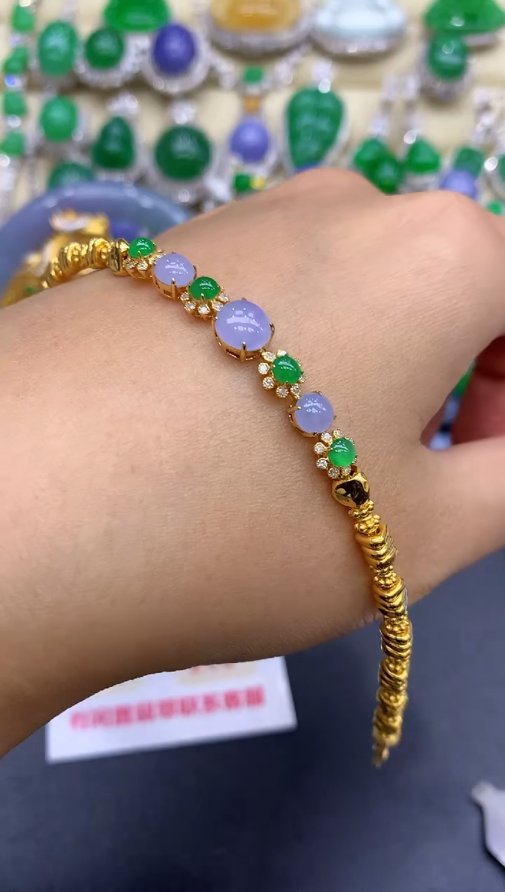 18K金镶嵌手链翡翠441-中国好珍宝