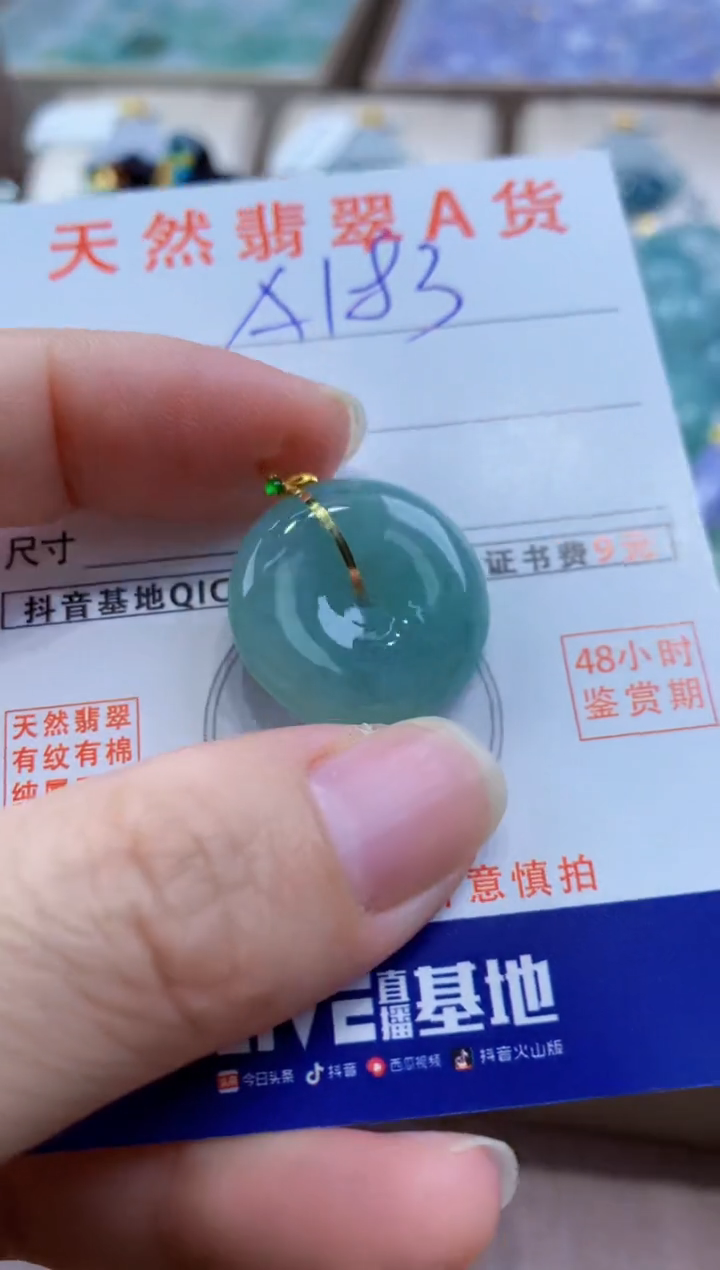 颈饰18K金镶嵌翡翠天然A货翡翠挂件