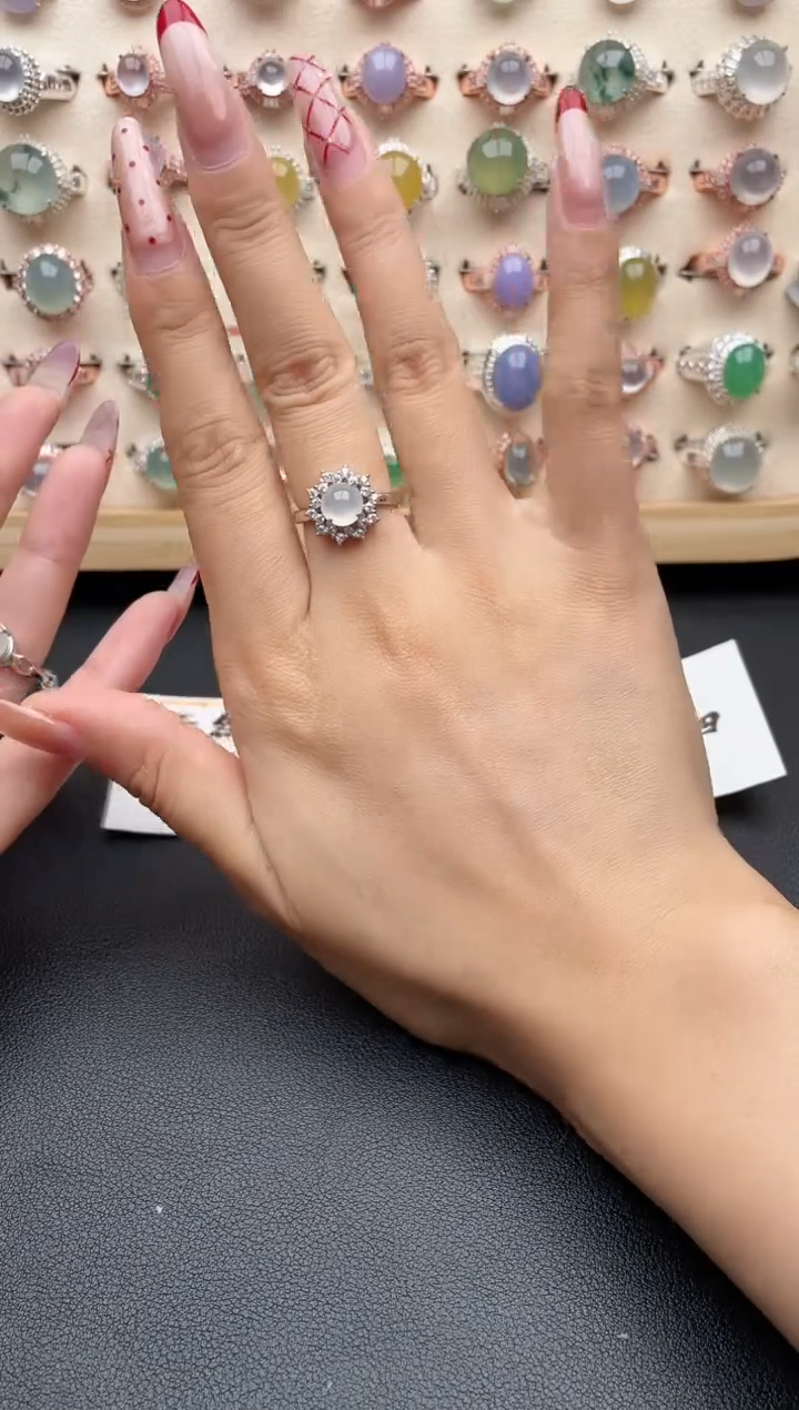 【闪购商品】翡翠戒指银S925镶嵌一物一证一礼盒