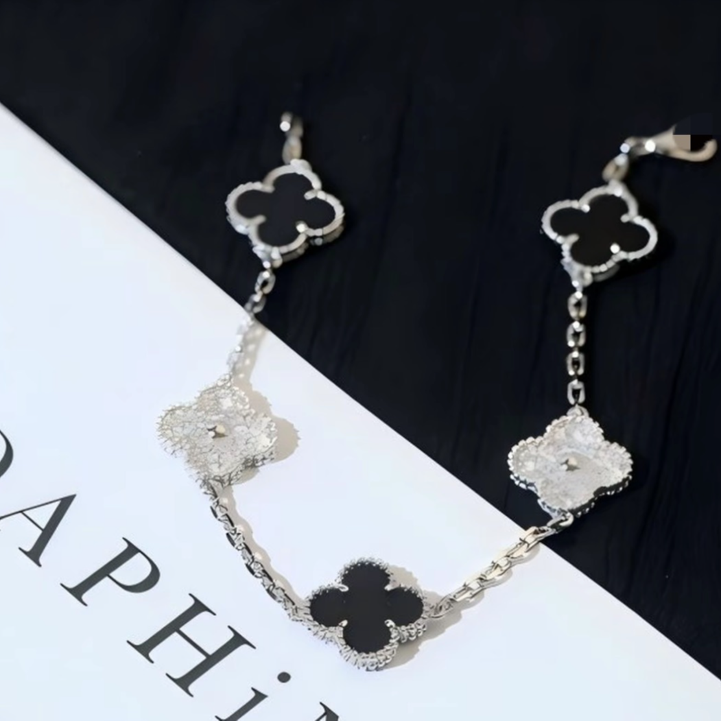 钛钢锆石手链 钛钢手链爆款熊猫色五花手链064