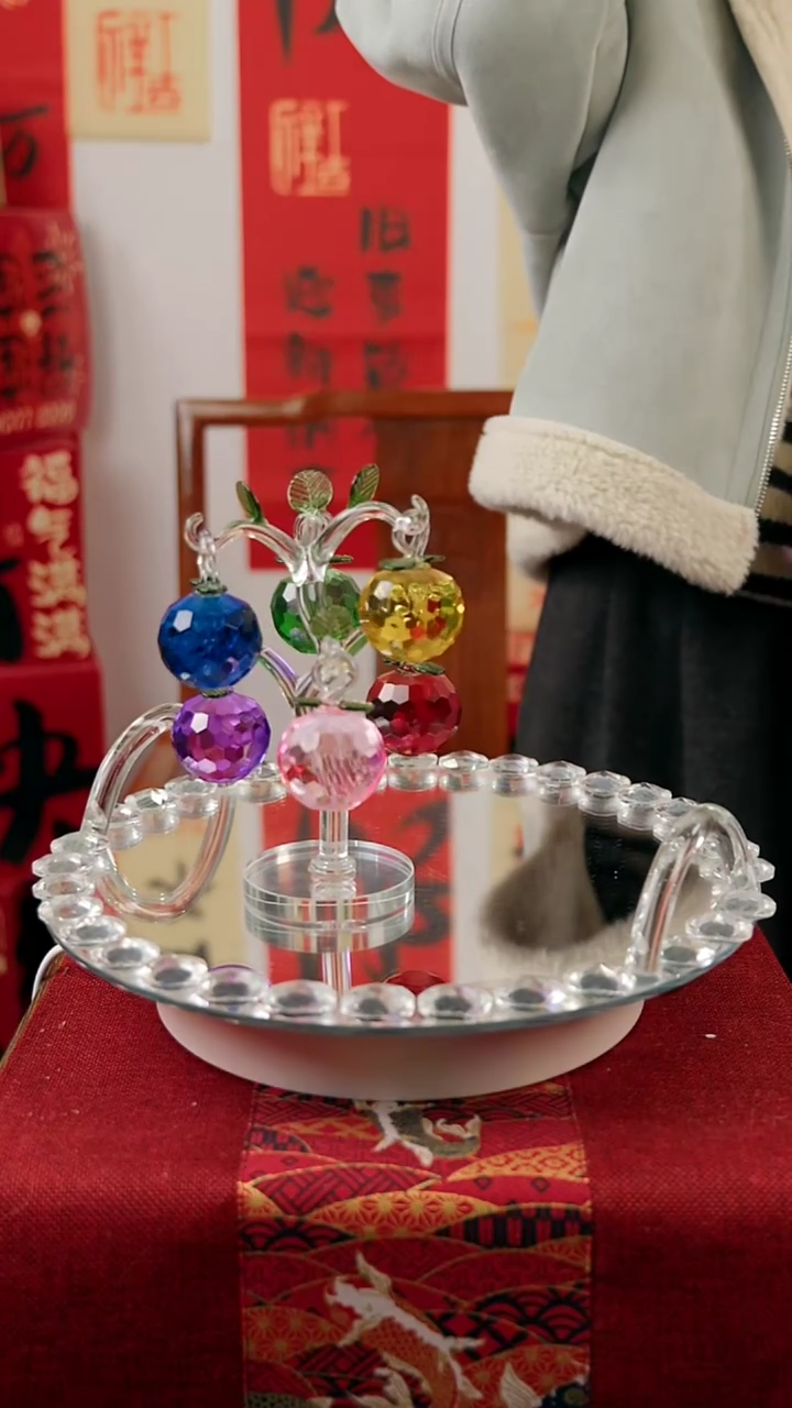 【闪购商品】水晶白杆六挂苹果树摆件
