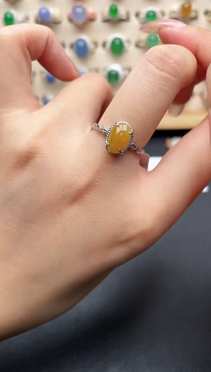 银S925镶嵌戒指翡翠一物一证一礼盒