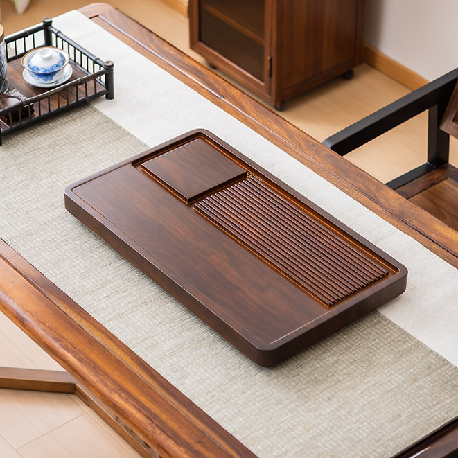 黑胡桃色60*32*3品益实木茶盘