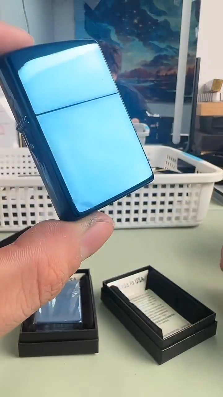 铜zippo打火机蓝冰光板