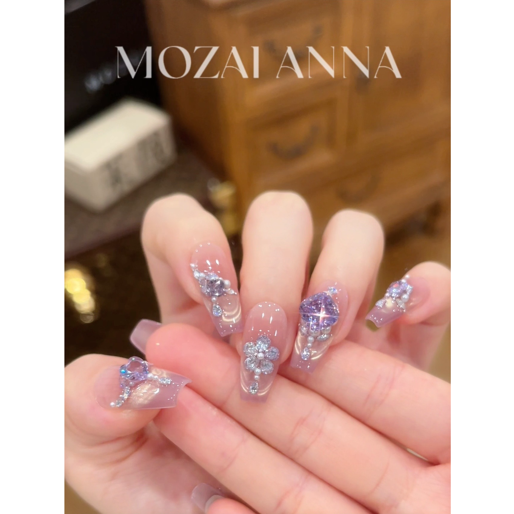 茉哉安娜现货【琉璃紫】纯手工定制美甲婚甲拆卸穿戴甲S0882