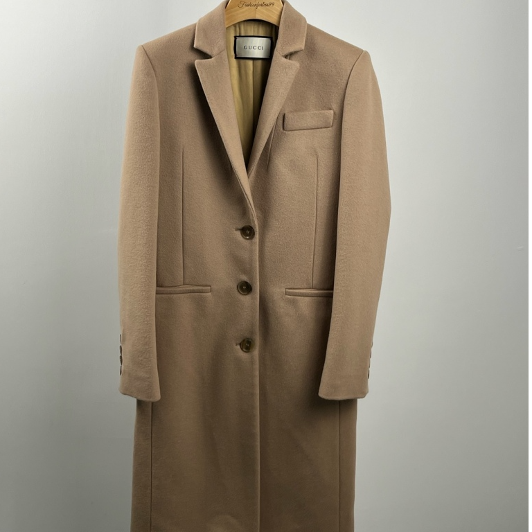 99新 GUCCI/古驰 驼色单排扣翻领羊毛大衣 38 10262705