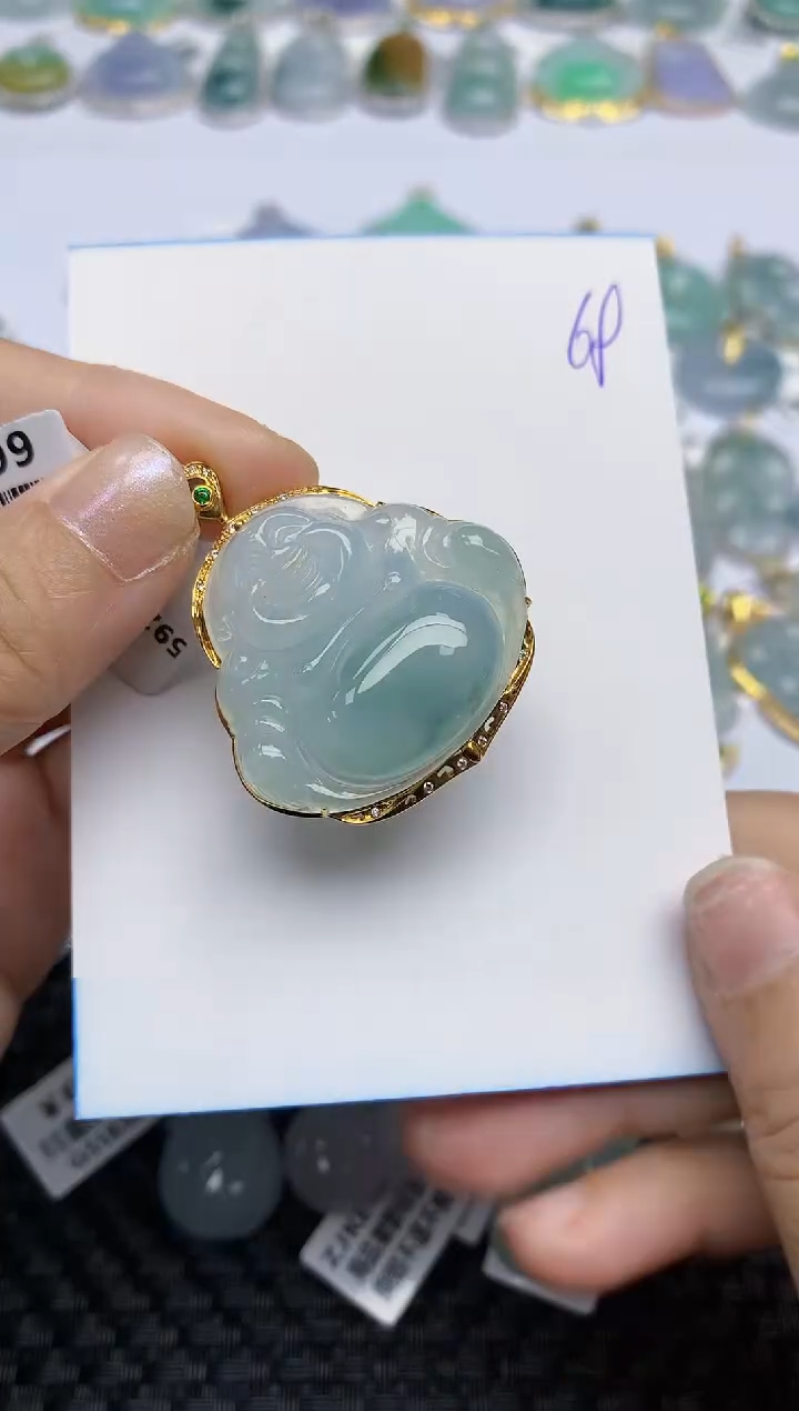 翡翠18K金镶嵌颈饰天然A货翡翠 68