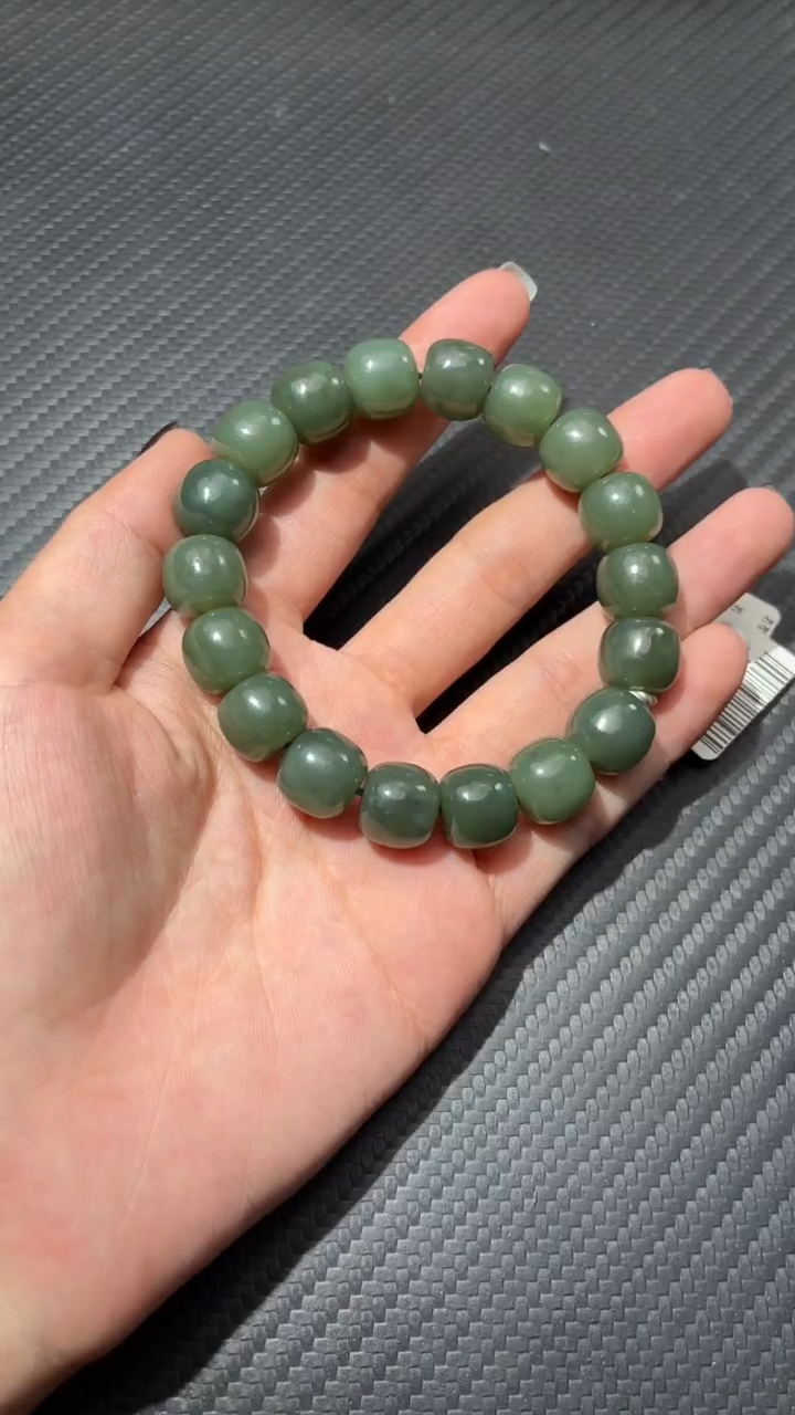 未镶嵌手串和田玉相****生若羌糖青玉微色差卡12手串