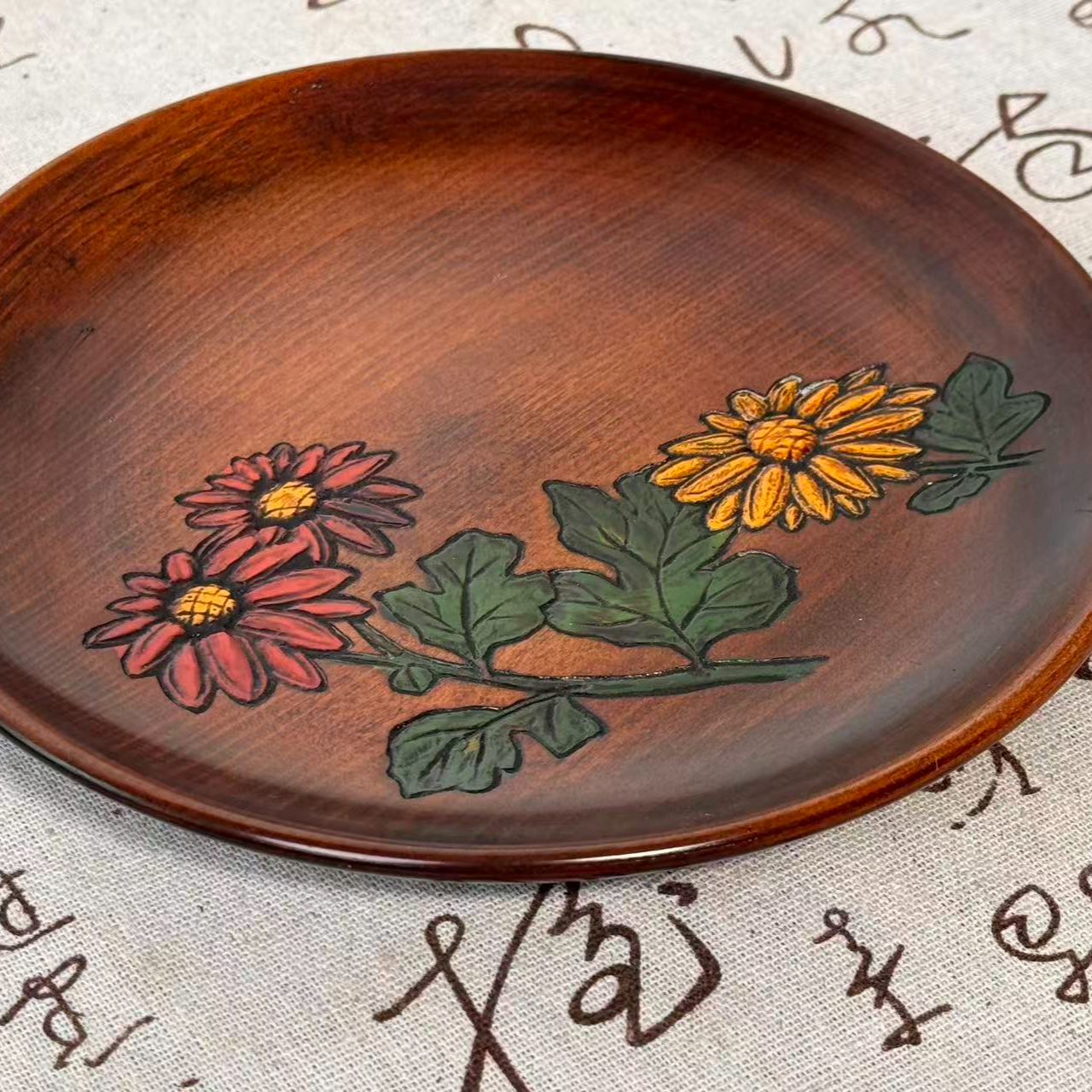 日本回流大漆花卉茶托