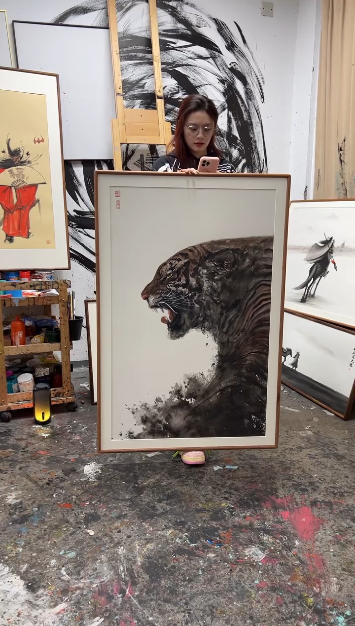 【闪购商品】丙烯画画江湖老师虎啸山林精装裱
