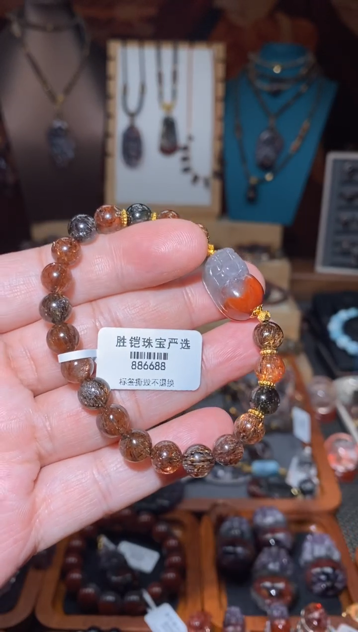 【闪购商品】水晶黑金超+荆棘玫瑰红极光貔貅未镶嵌设计款手串