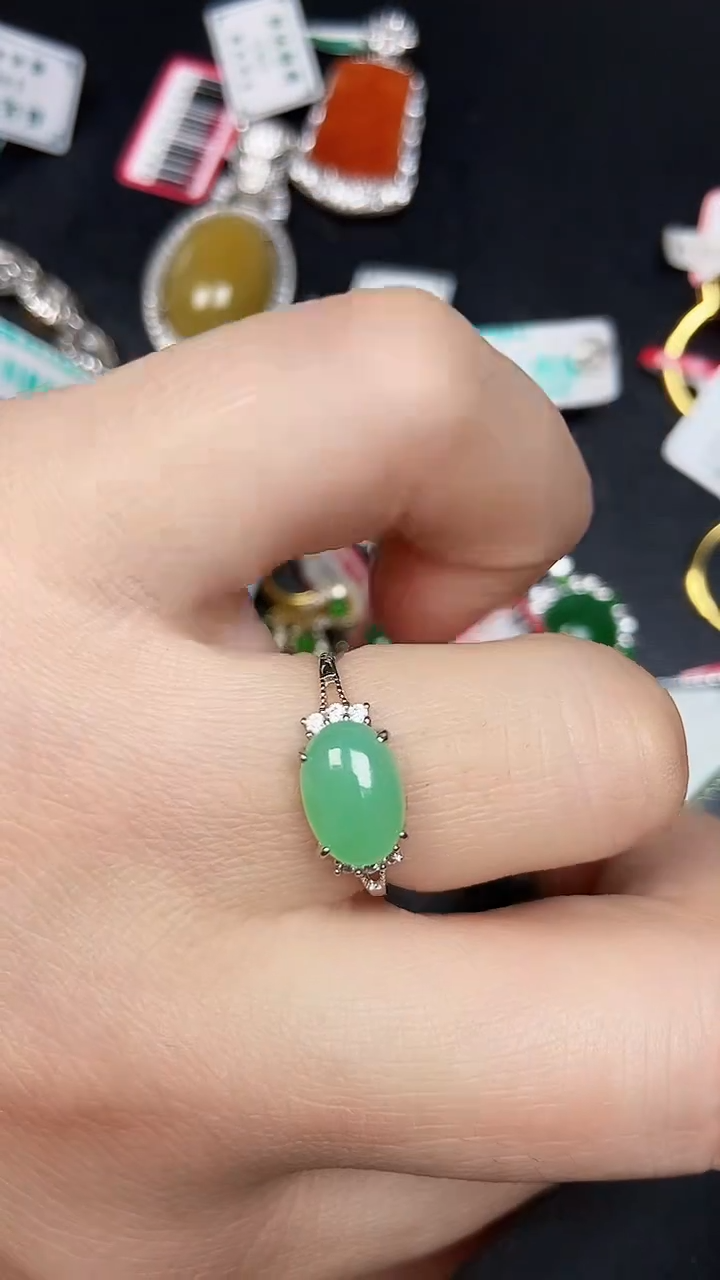 银S925镶嵌戒指翡翠5200