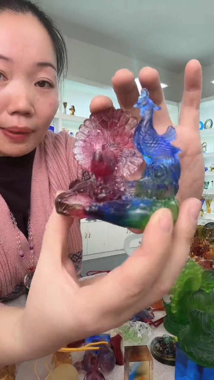 手工艺品琉璃凤雀和鸣