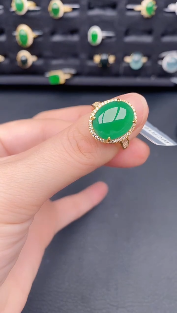 银S925镶嵌戒指翡翠天然a货翡翠274