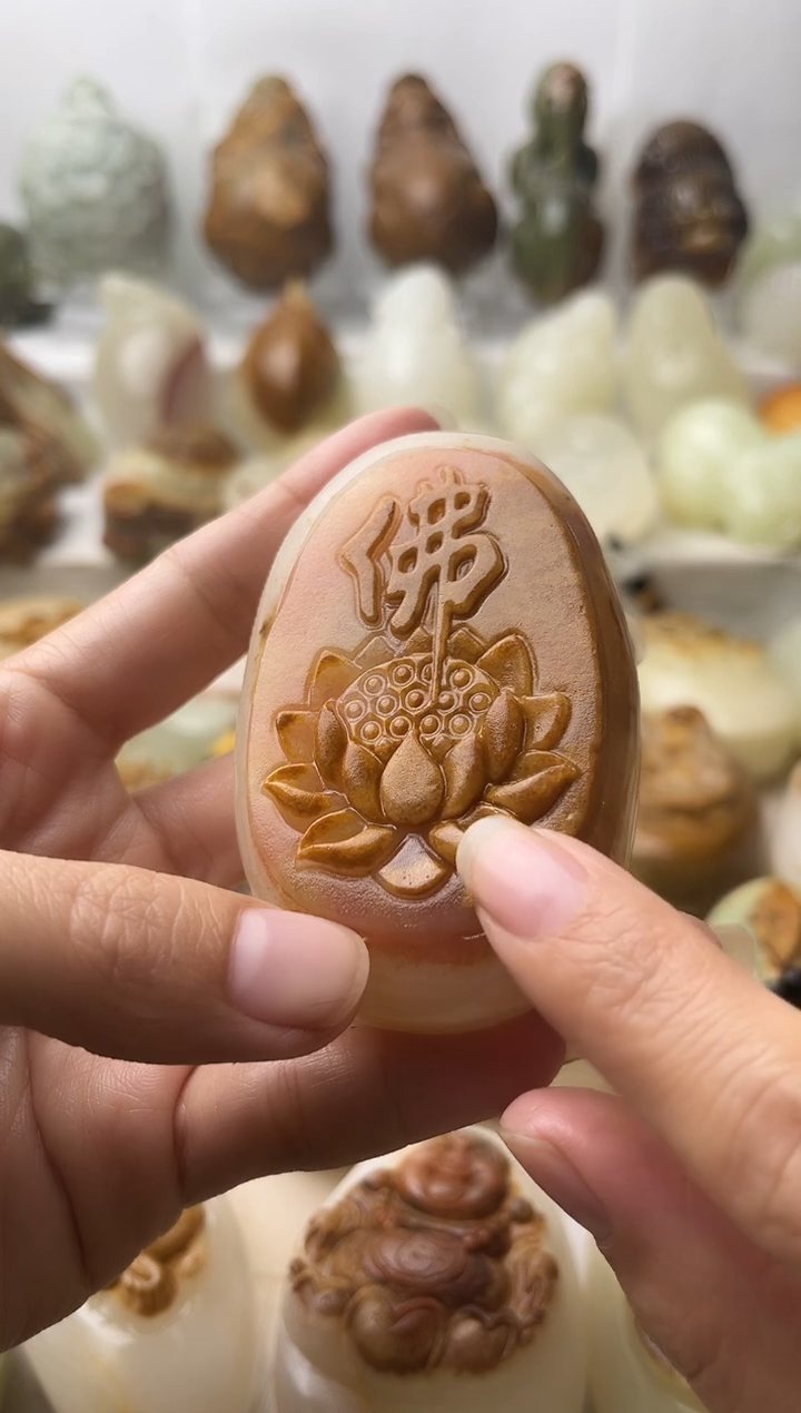 石材古青石棉纹正常不退换佛莲花微瑕