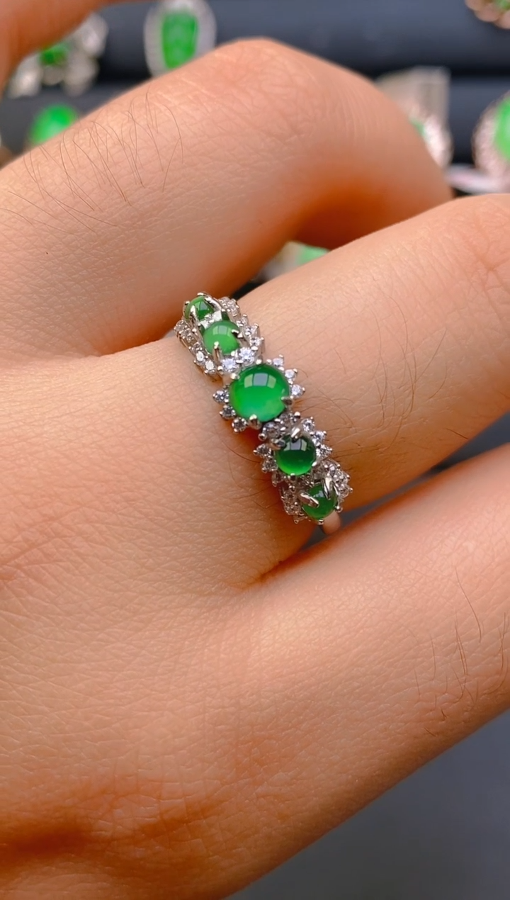 【闪购商品】翡翠戒指银S925镶嵌天然A货翡翠1