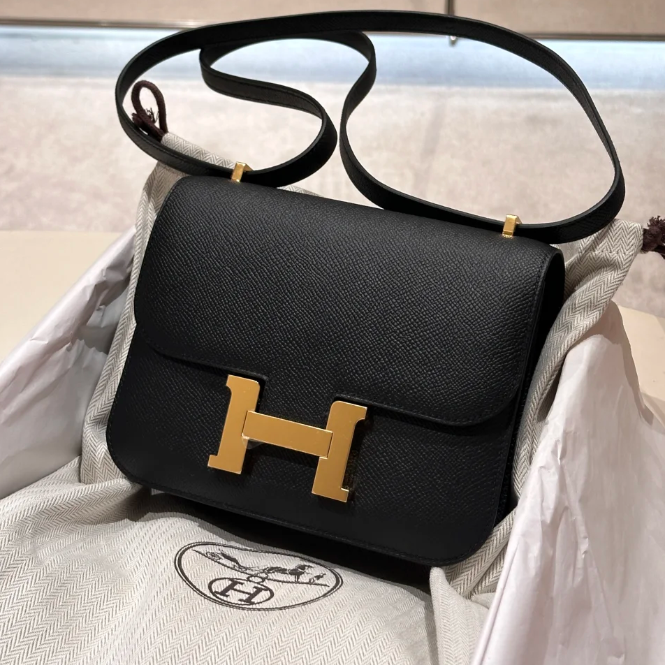 99新 Hermes/爱马仕 小花柳 康康 24 黑色 金扣 ep皮 X刻包