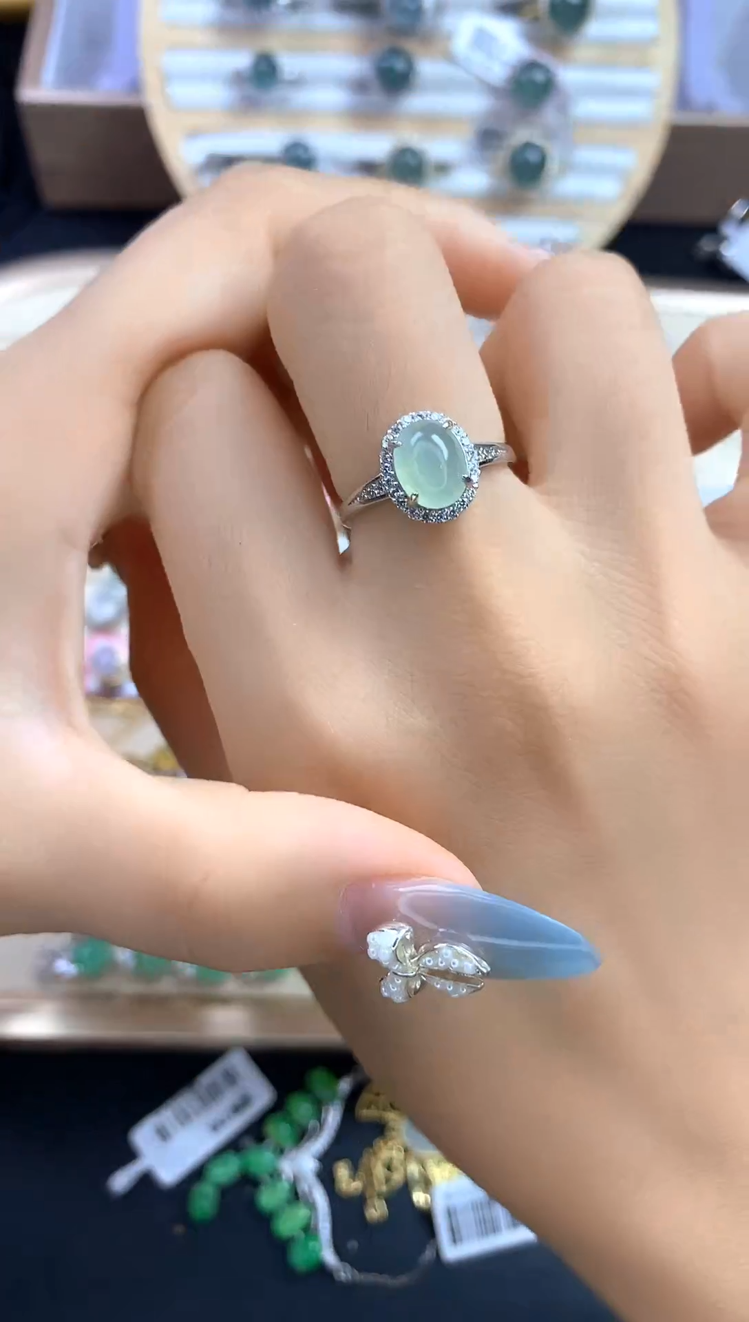 翡翠戒指银S925镶嵌翡翠 蛋面 银S925镶嵌