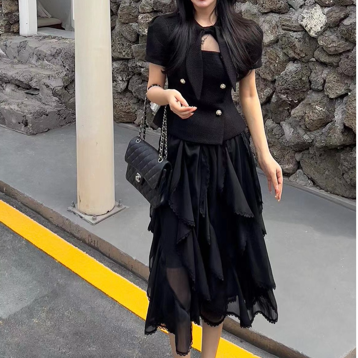 2025春夏新款设计师款淑女风百褶裙套装